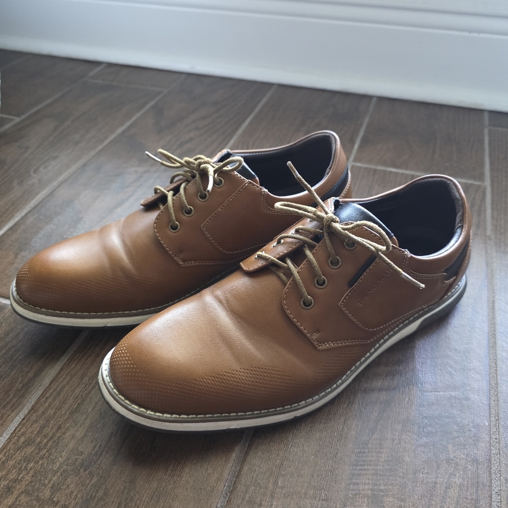 Bruno Marc Men's Tan Leather Lace-Up Derby Shoes